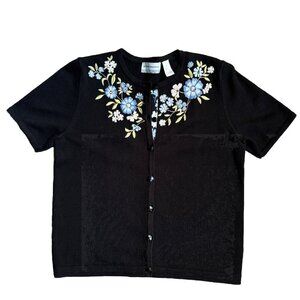 2/$18 SALE!  Alfred‎ Dunner Cardigan Sweater Womens Size M Embroidered Floral PM